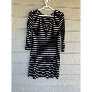 Be Cool Womens Ribbed Thermal Mini Dress Size Medium Black White Lace Up